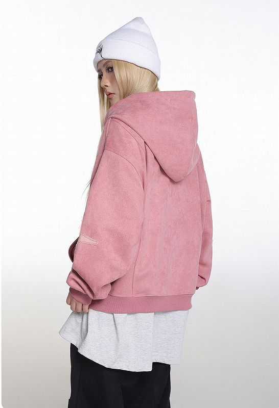 メンズ 刺繍入り スエード ジップアップ パーカー 男女兼用 ストリート系 トップス 春秋 2026新作★全3色