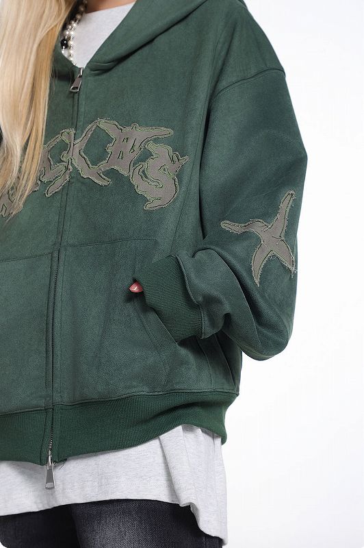 メンズ 刺繍入り スエード ジップアップ パーカー 男女兼用 ストリート系 トップス 春秋 2026新作★全3色