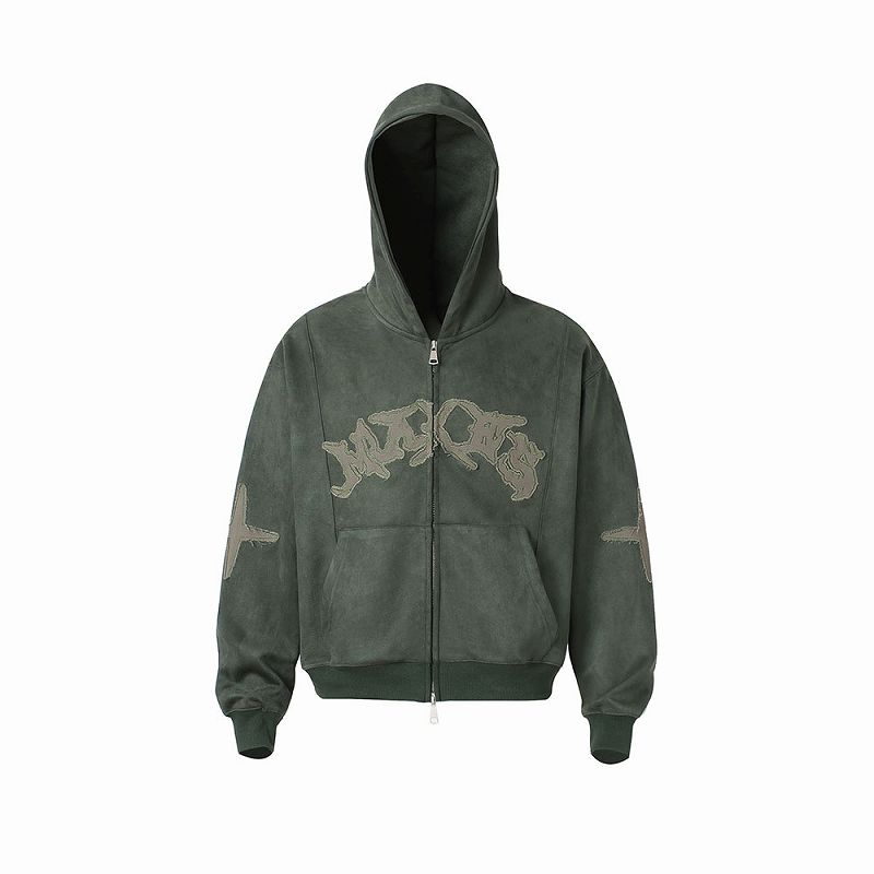 メンズ 刺繍入り スエード ジップアップ パーカー 男女兼用 ストリート系 トップス 春秋 2026新作★全3色