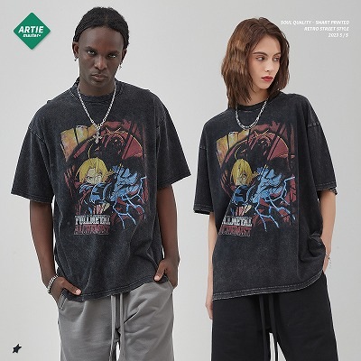 メンズ ダメージ加工 ビンテージ風 半袖Tシャツ 男女兼用 ストリート系