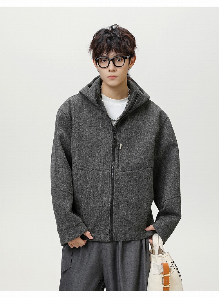 メンズ 秋冬新作 ウールジャケット カジュアル 短丈ワイドシルエット 保温厚手 通勤アウター★全2色