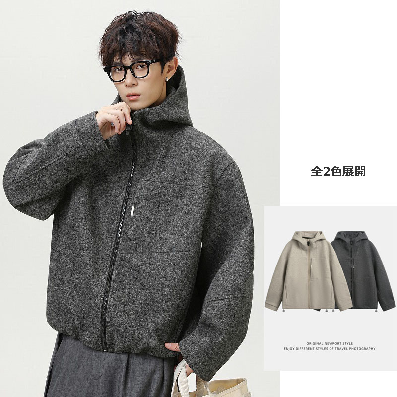 メンズ 秋冬新作 ウールジャケット カジュアル 短丈ワイドシルエット 保温厚手 通勤アウター★全2色