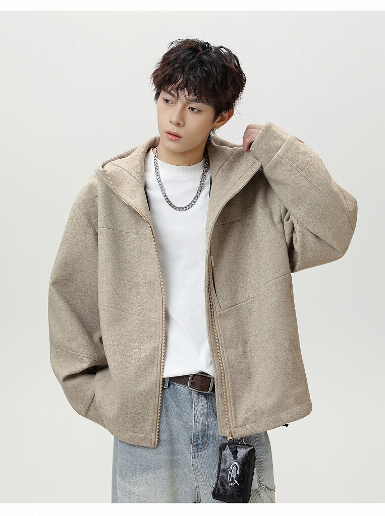 メンズ 秋冬新作 ウールジャケット カジュアル 短丈ワイドシルエット 保温厚手 通勤アウター★全2色