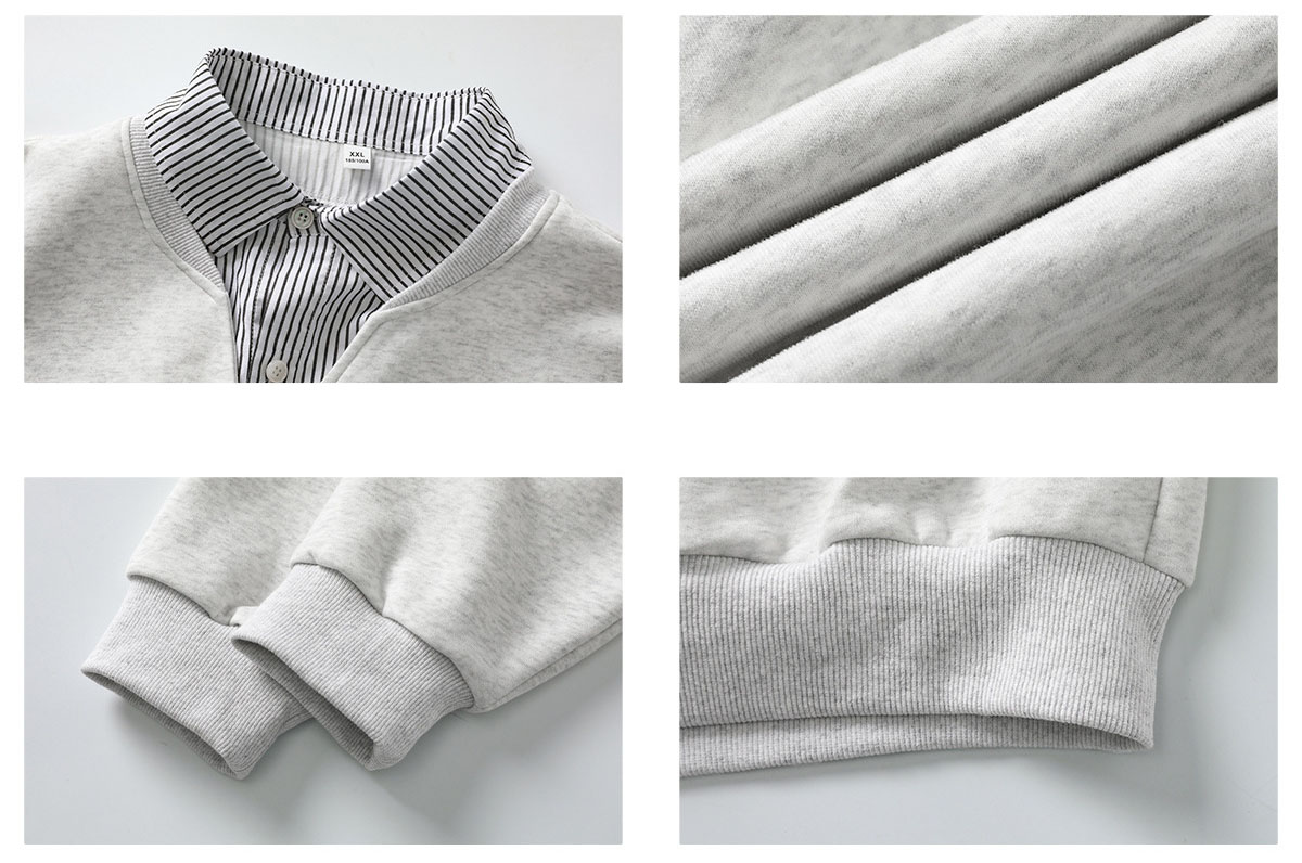 メンズ フェイクレイヤード ストライプシャツ風Vネック スウェット レトロ 学院風 プルオーバー★全3色