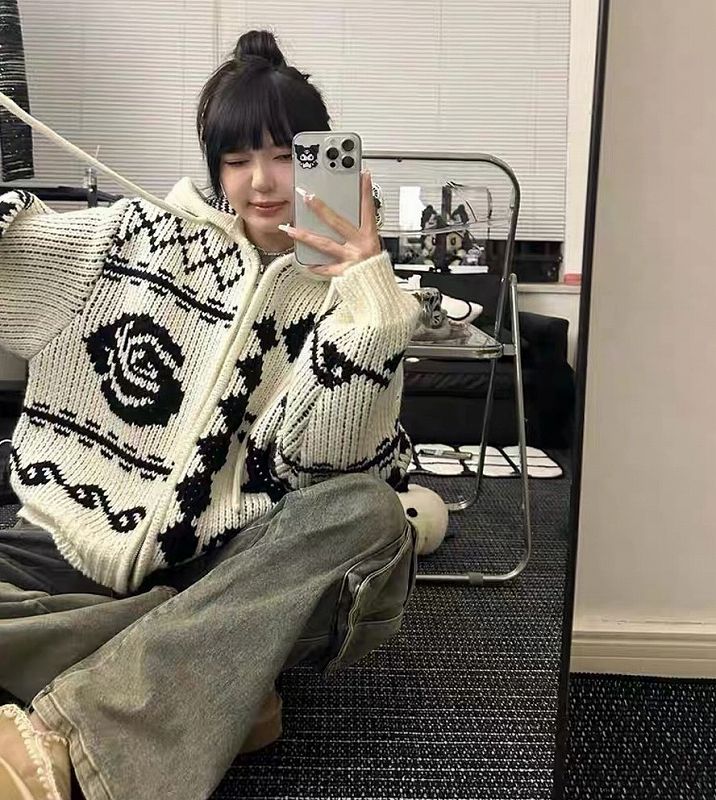 メンズ フード付き 長袖 ニット・セーター 男女兼用 ジップアップ トップス 秋冬 2026新作★全2色