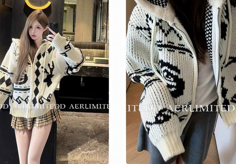 メンズ フード付き 長袖 ニット・セーター 男女兼用 ジップアップ トップス 秋冬 2026新作★全2色