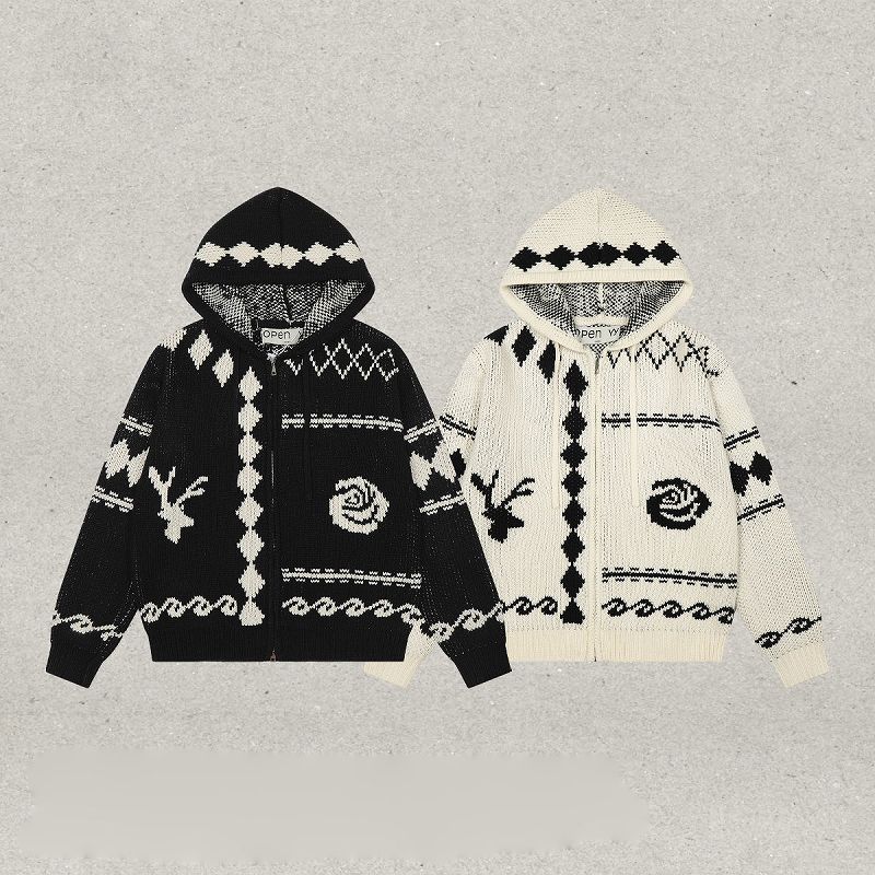 メンズ フード付き 長袖 ニット・セーター 男女兼用 ジップアップ トップス 秋冬 2026新作★全2色