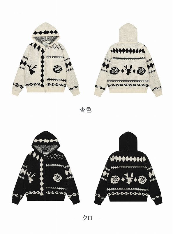 メンズ フード付き 長袖 ニット・セーター 男女兼用 ジップアップ トップス 秋冬 2026新作★全2色