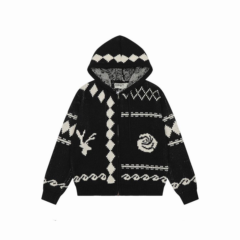 メンズ フード付き 長袖 ニット・セーター 男女兼用 ジップアップ トップス 秋冬 2026新作★全2色