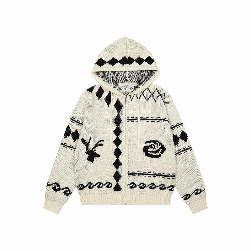 メンズ フード付き 長袖 ニット・セーター 男女兼用 ジップアップ トップス 秋冬 2026新作★全2色