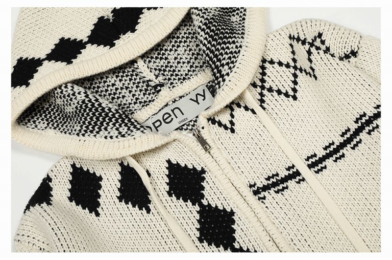 メンズ フード付き 長袖 ニット・セーター 男女兼用 ジップアップ トップス 秋冬 2026新作★全2色