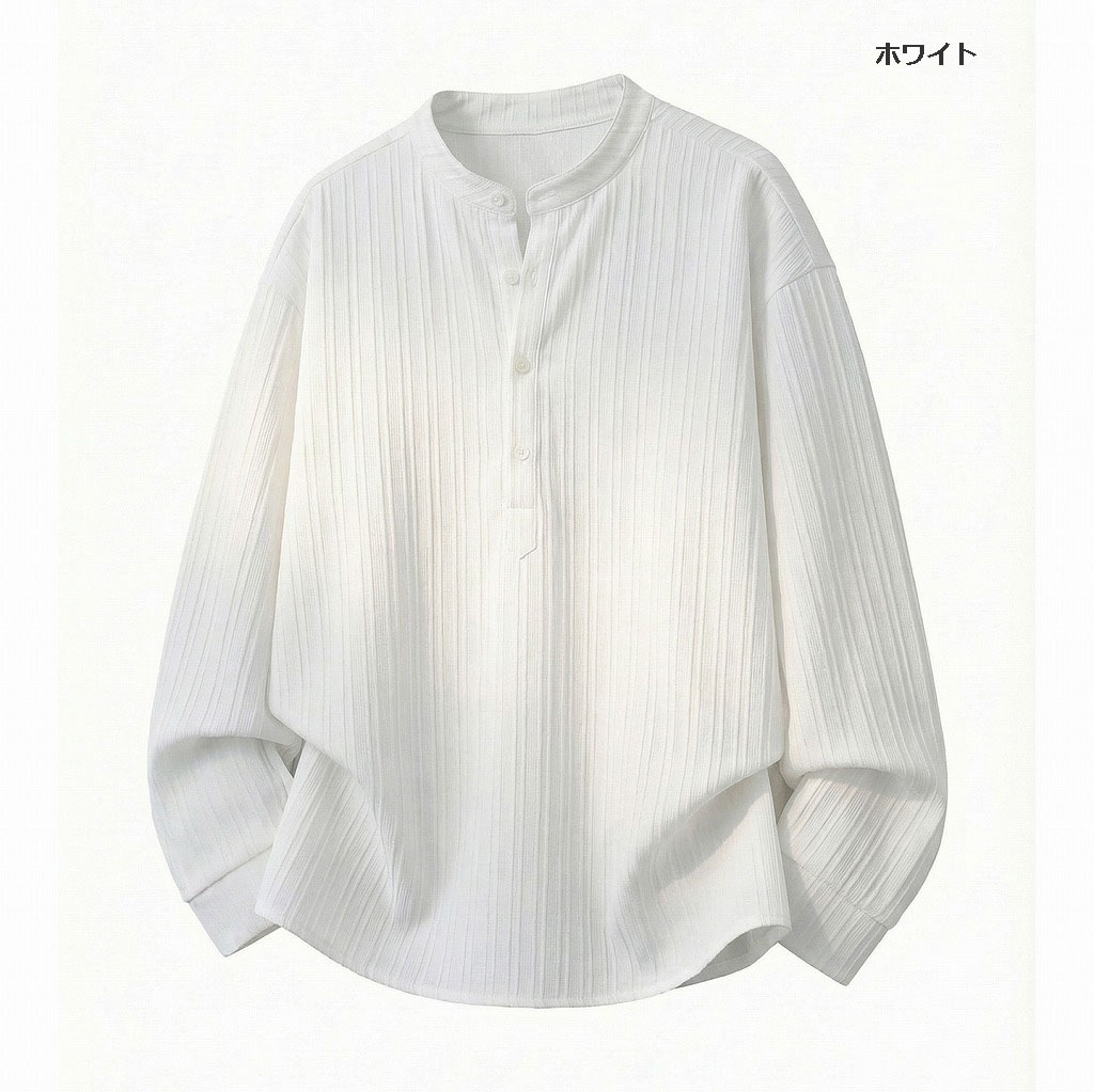 メンズ ハーフボタン 立ち襟 長袖シャツ 春用 オールドマネー風 通気性 カジュアル シャツアウター★全2色