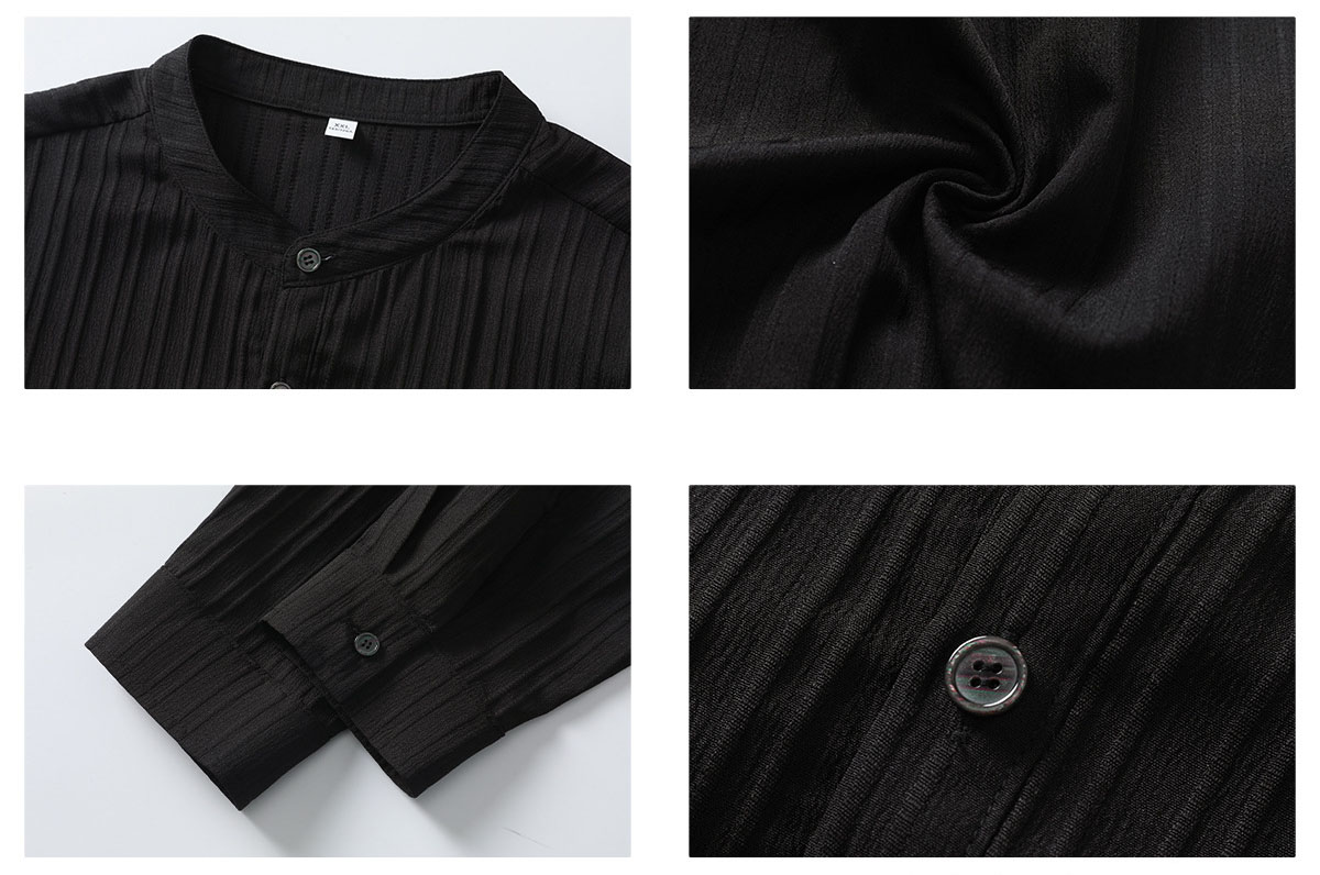 メンズ ハーフボタン 立ち襟 長袖シャツ 春用 オールドマネー風 通気性 カジュアル シャツアウター★全2色