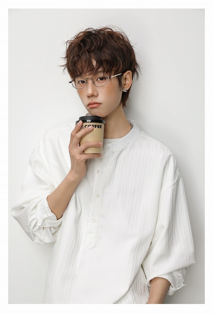 メンズ ハーフボタン 立ち襟 長袖シャツ 春用 オールドマネー風 通気性 カジュアル シャツアウター★全2色