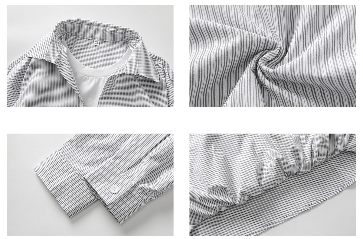 メンズ ストライプ フェイクレイヤード 長袖シャツ 春用 ショート丈 ワイドトップス アウター★全2色