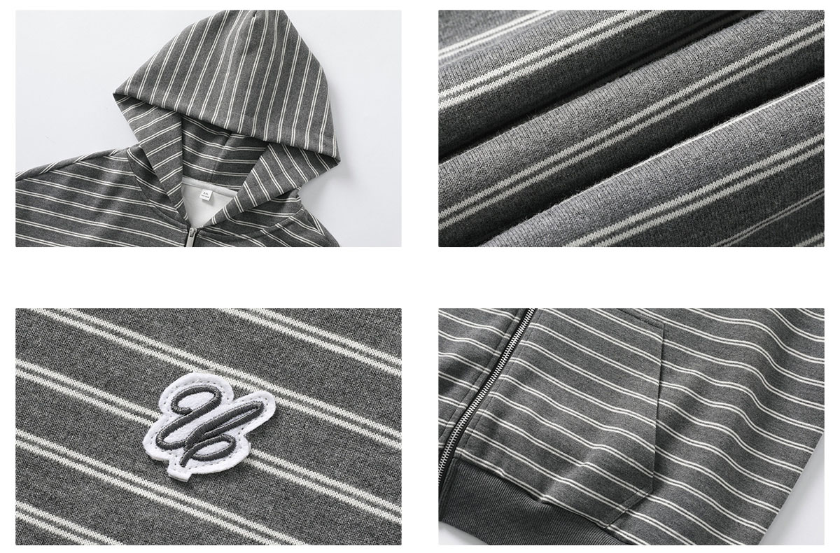 メンズ ストライプ ジップアップパーカー 春 刺繍入り ショート丈 ワイド カジュアル アウター★全3色