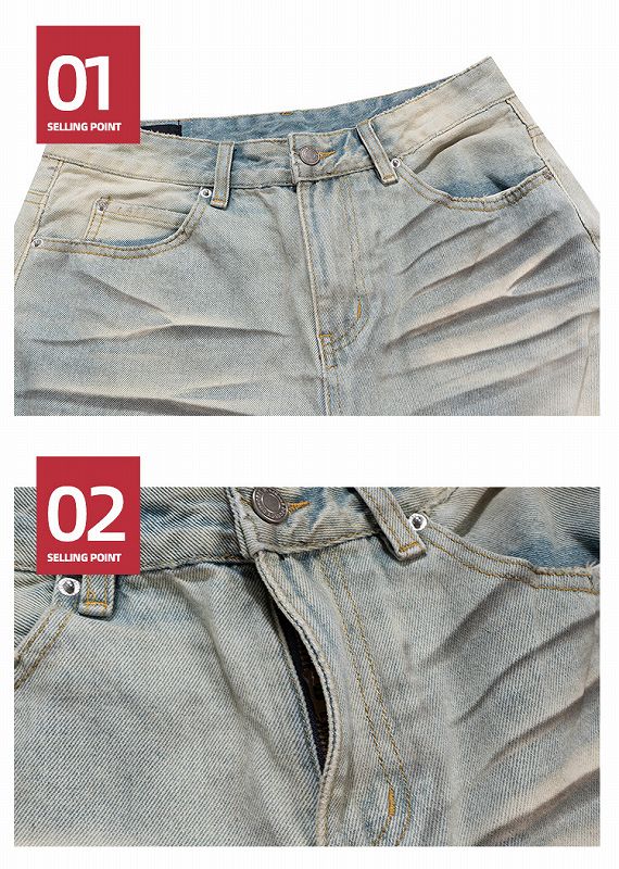 メンズ ビンテージ風 デニム パンツ 男女兼用 ストリート系 ボトムス 春秋 2026新作★