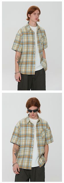 メンズファッション チェック柄 半袖シャツ 男女兼用 サマー