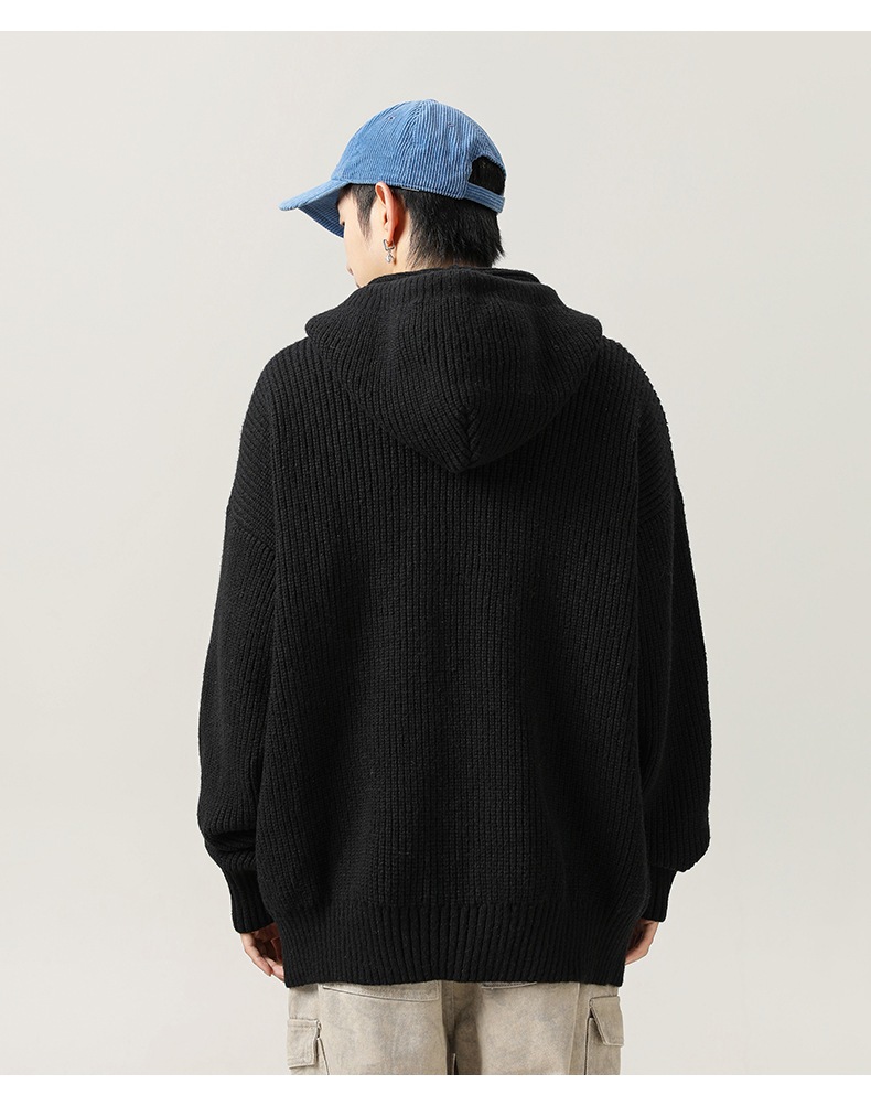 メンズ 秋冬 ゆったりシルエット 無地フード付きニットパーカー カジュアルリラックスウェア★全4色