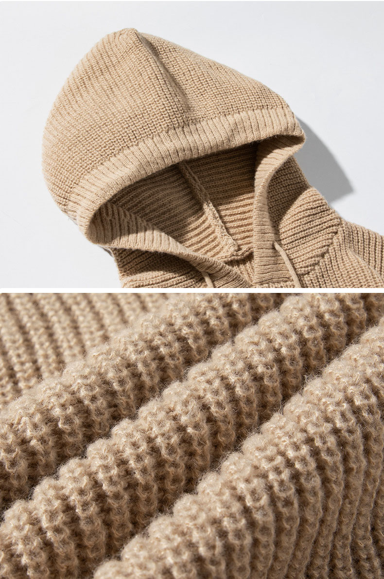 メンズ 秋冬 ゆったりシルエット 無地フード付きニットパーカー カジュアルリラックスウェア★全4色