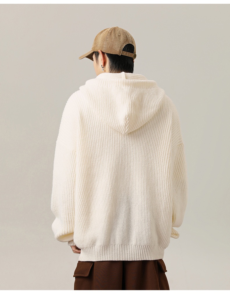 メンズ 秋冬 ゆったりシルエット 無地フード付きニットパーカー カジュアルリラックスウェア★全4色