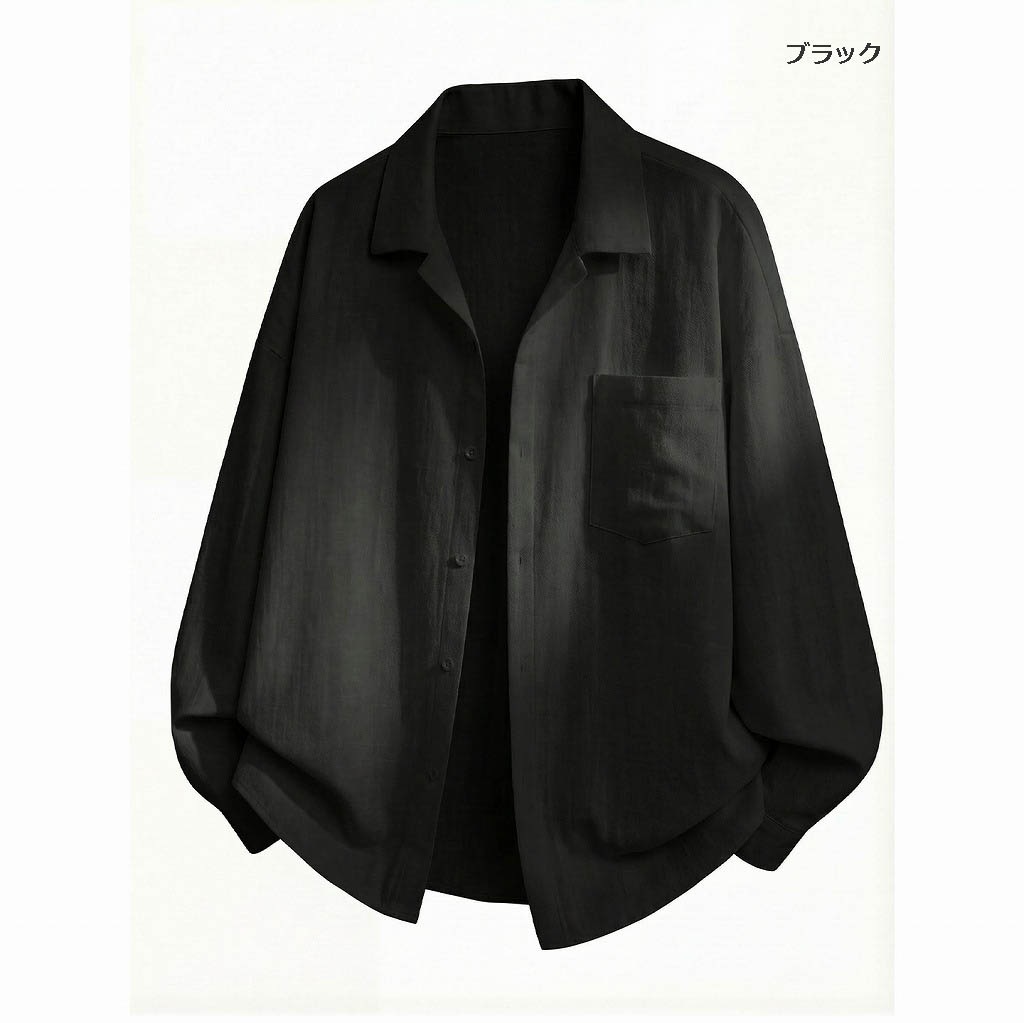 メンズ シワ感テクスチャー リネン風 長袖シャツ 春用 オールドマネー風 カジュアル シャツアウター★全2色