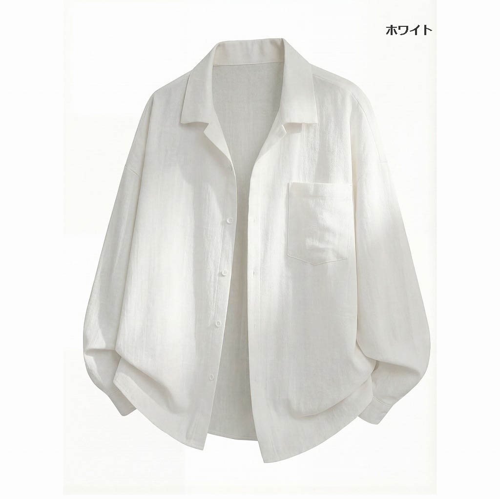 メンズ シワ感テクスチャー リネン風 長袖シャツ 春用 オールドマネー風 カジュアル シャツアウター★全2色