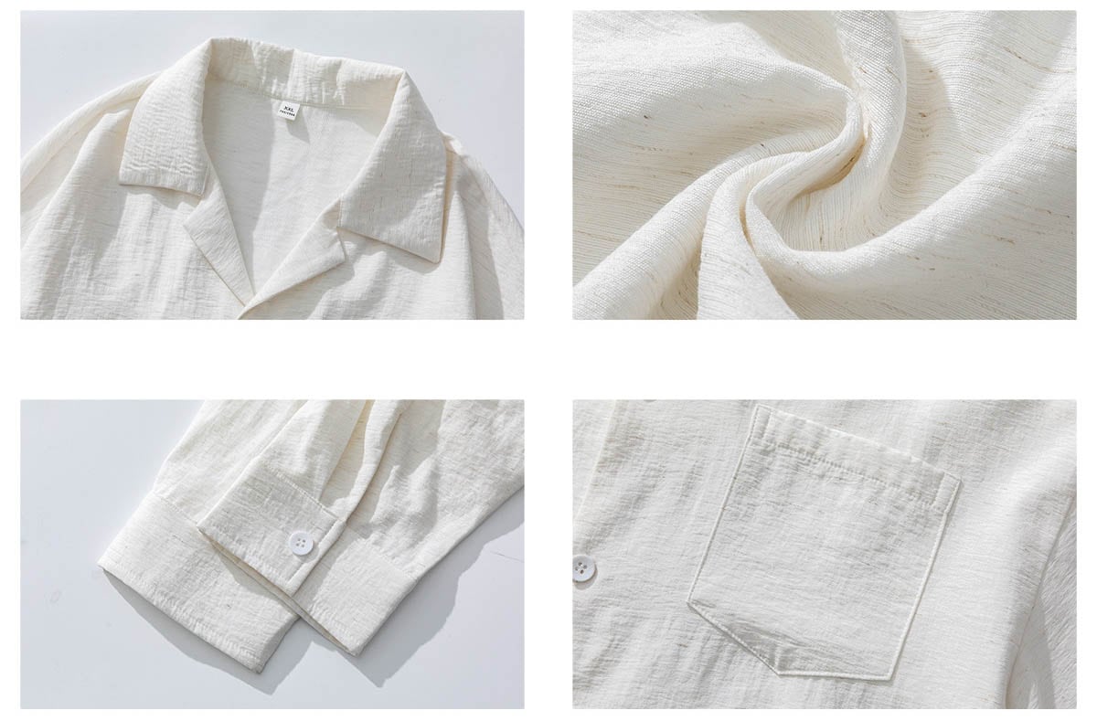 メンズ シワ感テクスチャー リネン風 長袖シャツ 春用 オールドマネー風 カジュアル シャツアウター★全2色