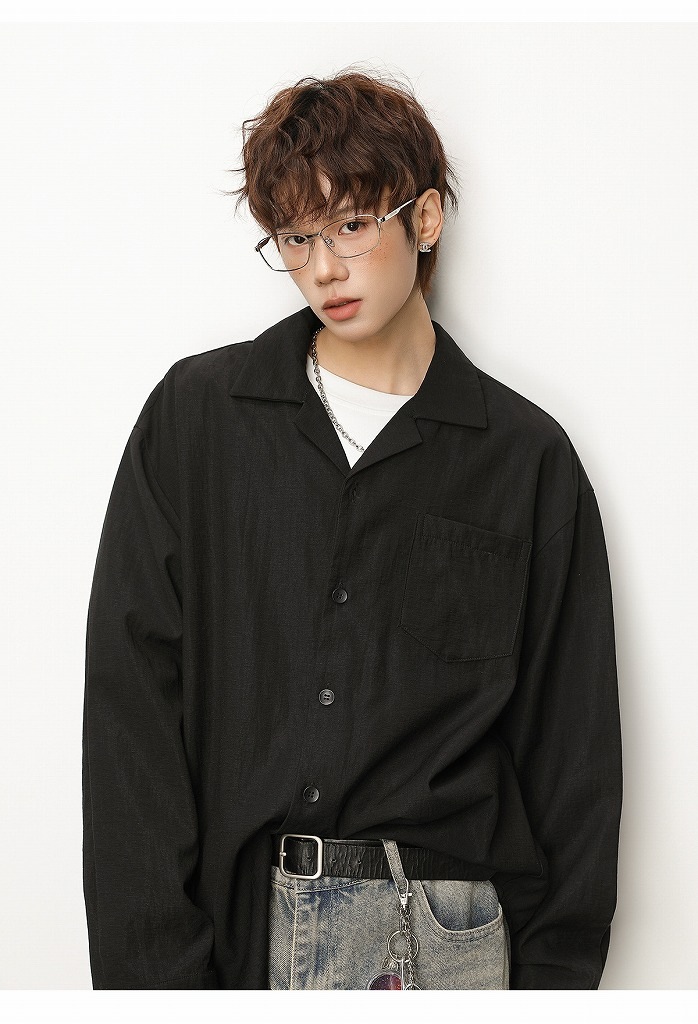 メンズ シワ感テクスチャー リネン風 長袖シャツ 春用 オールドマネー風 カジュアル シャツアウター★全2色