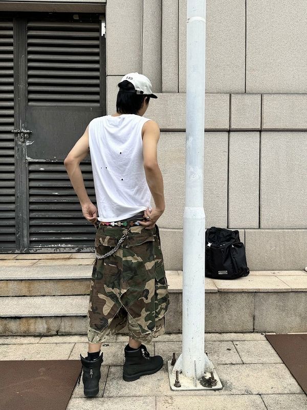 メンズ 偽二枚 迷彩柄 ワーク風 七分丈 パンツ 男女兼用 ストリート系 ボトムス 春秋 2026新作★