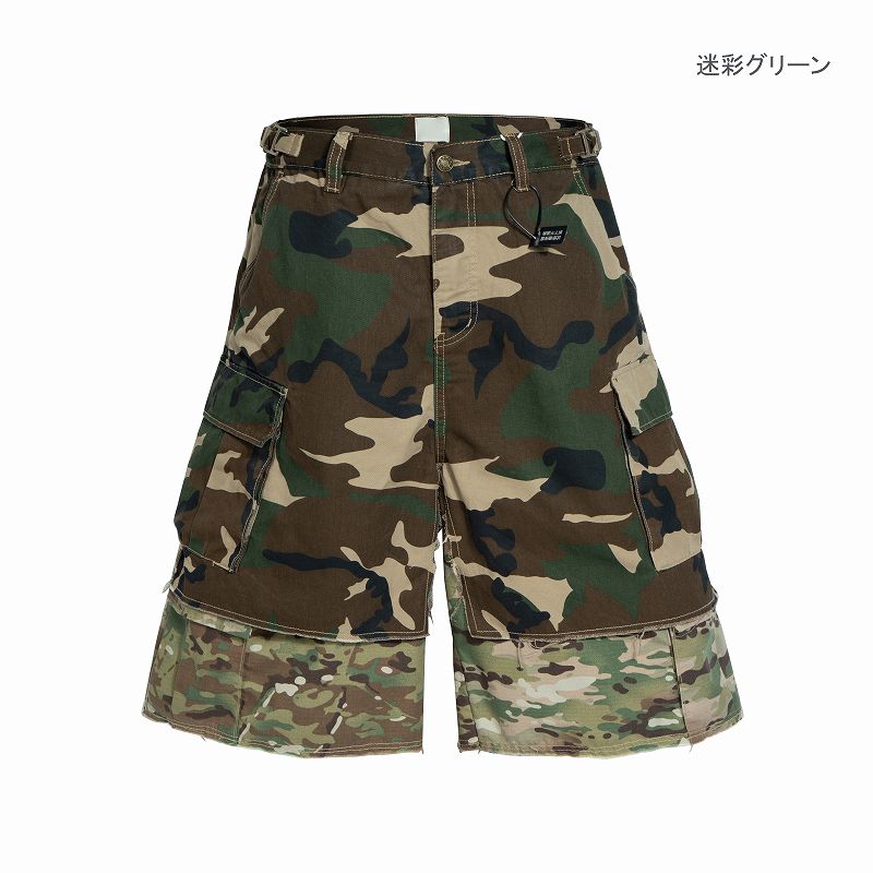 メンズ 偽二枚 迷彩柄 ワーク風 七分丈 パンツ 男女兼用 ストリート系 ボトムス 春秋 2026新作★