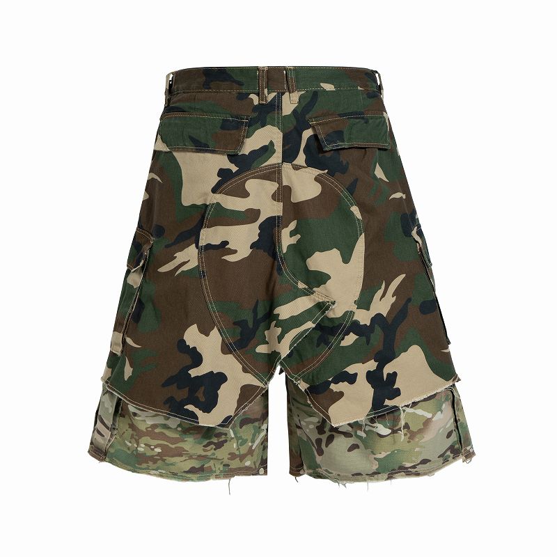 メンズ 偽二枚 迷彩柄 ワーク風 七分丈 パンツ 男女兼用 ストリート系 ボトムス 春秋 2026新作★