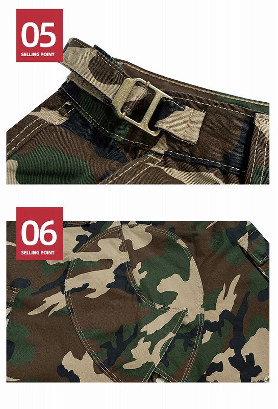 メンズ 偽二枚 迷彩柄 ワーク風 七分丈 パンツ 男女兼用 ストリート系 ボトムス 春秋 2026新作★