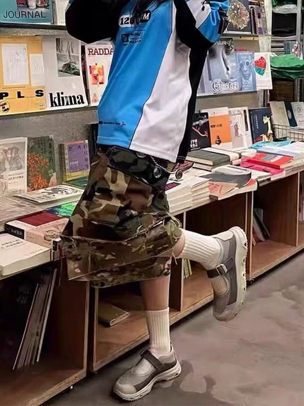 メンズ 偽二枚 迷彩柄 ワーク風 七分丈 パンツ 男女兼用 ストリート系 ボトムス 春秋 2026新作★