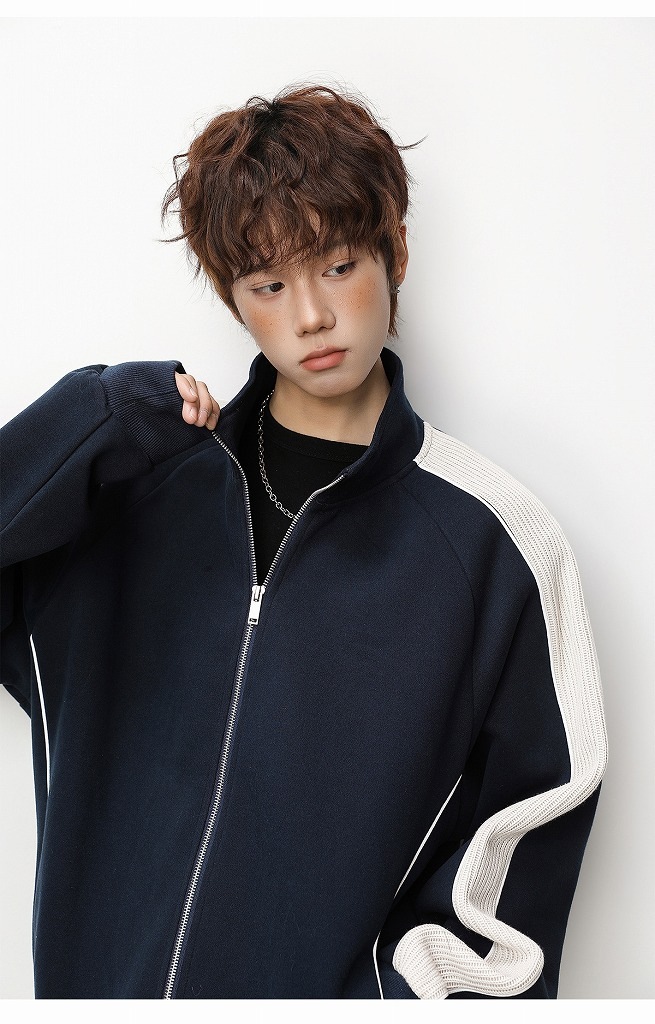 メンズ 立ち襟 ジップアップ スウェット 春新作 ラグランスリーブ カジュアル アウター トレーナ★全2色