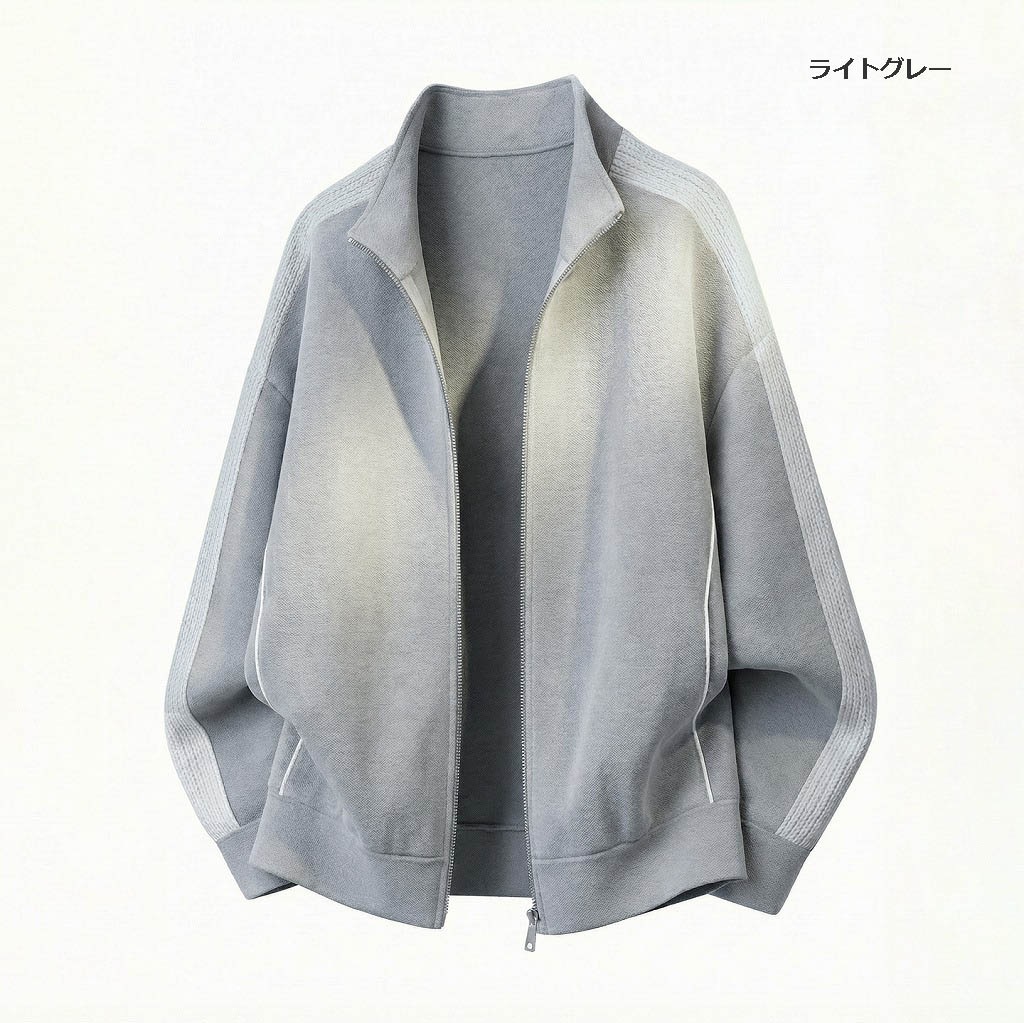 メンズ 立ち襟 ジップアップ スウェット 春新作 ラグランスリーブ カジュアル アウター トレーナ★全2色