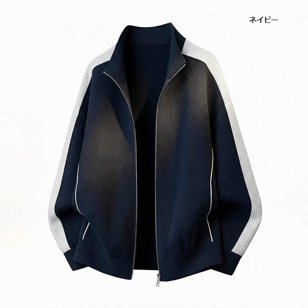 メンズ 立ち襟 ジップアップ スウェット 春新作 ラグランスリーブ カジュアル アウター トレーナ★全2色