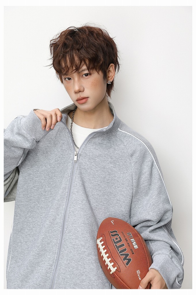 メンズ 立ち襟 ジップアップ スウェット 春新作 ラグランスリーブ カジュアル アウター トレーナ★全2色