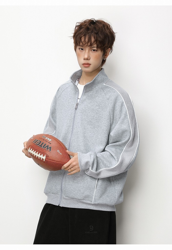 メンズ 立ち襟 ジップアップ スウェット 春新作 ラグランスリーブ カジュアル アウター トレーナ★全2色