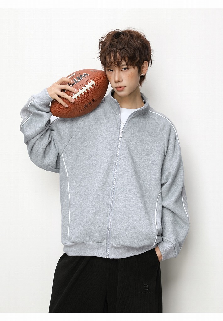 メンズ 立ち襟 ジップアップ スウェット 春新作 ラグランスリーブ カジュアル アウター トレーナ★全2色