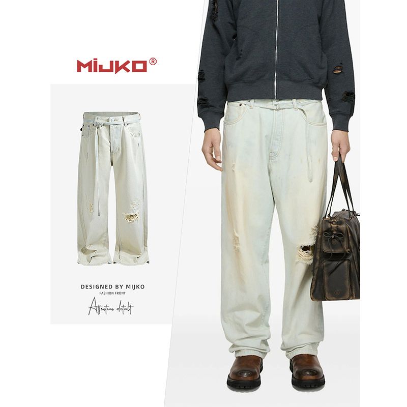 メンズ ダメージ加工 デニム パンツ 男女兼用 ストリート系 ボトムス 春秋 2026新作★