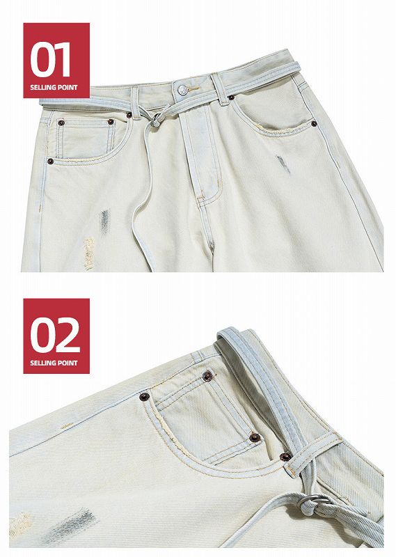 メンズ ダメージ加工 デニム パンツ 男女兼用 ストリート系 ボトムス 春秋 2026新作★