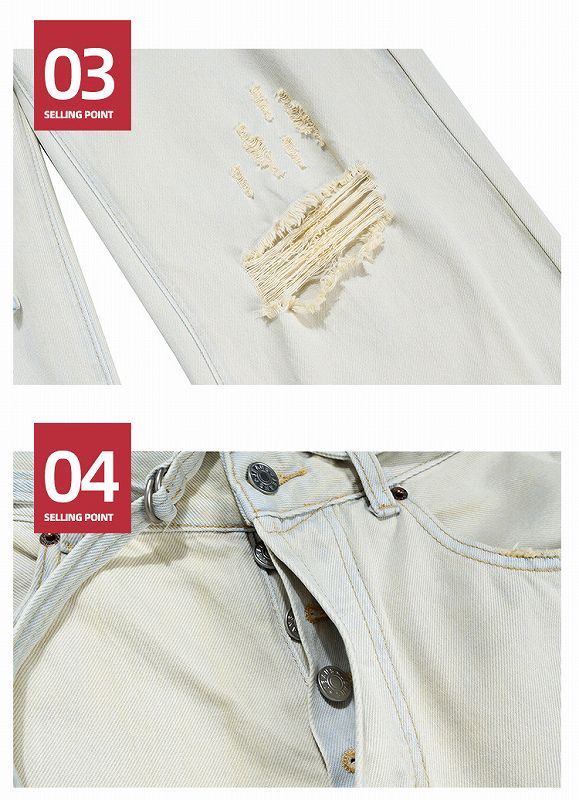 メンズ ダメージ加工 デニム パンツ 男女兼用 ストリート系 ボトムス 春秋 2026新作★