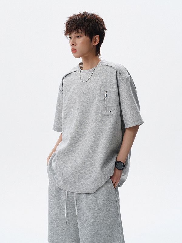 メンズ ラウンドネック 半袖 Tシャツ 男女専用 ショートパンツ セットアップ 夏 2026新作★全2色