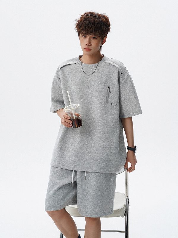 メンズ ラウンドネック 半袖 Tシャツ 男女専用 ショートパンツ セットアップ 夏 2026新作★全2色