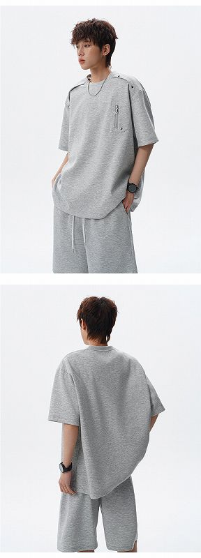 メンズ ラウンドネック 半袖 Tシャツ 男女専用 ショートパンツ セットアップ 夏 2026新作★全2色