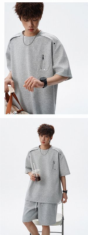 メンズ ラウンドネック 半袖 Tシャツ 男女専用 ショートパンツ セットアップ 夏 2026新作★全2色