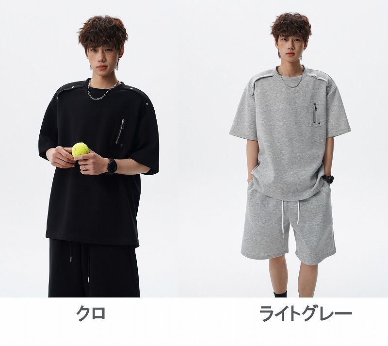 メンズ ラウンドネック 半袖 Tシャツ 男女専用 ショートパンツ セットアップ 夏 2026新作★全2色