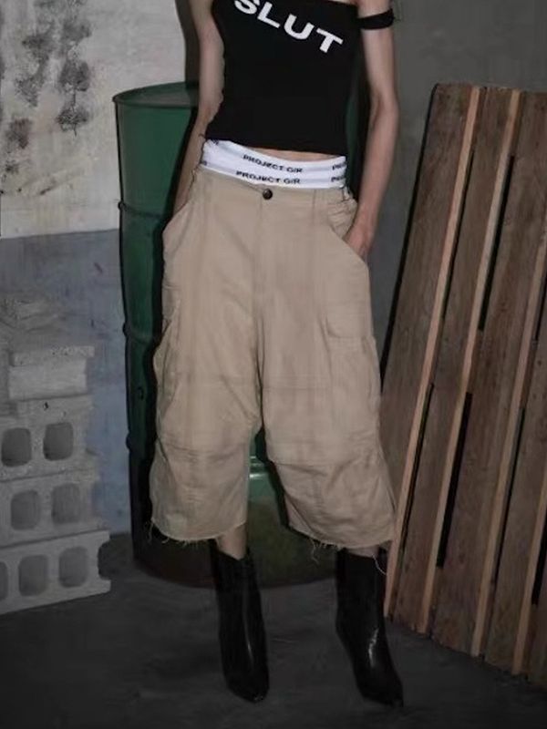 メンズ 2way ワーク風 七分丈/五分丈 パンツ 男女兼用 ストリート系 ボトムス 春秋 2026新作★全2色