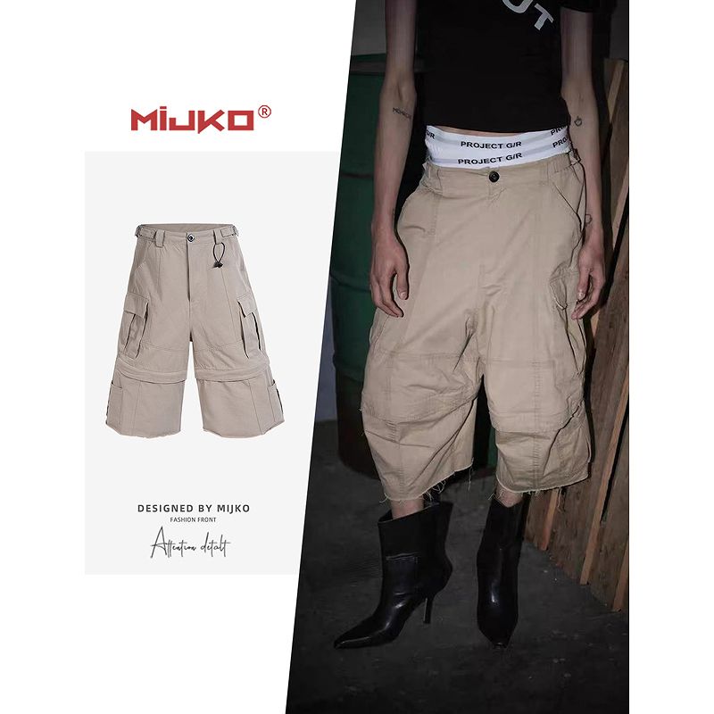メンズ 2way ワーク風 七分丈/五分丈 パンツ 男女兼用 ストリート系 ボトムス 春秋 2026新作★全2色